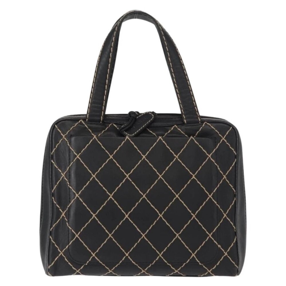 CHANEL Wild stitch Hand Bag Lamb Skin Black CC Auth BA8410 - Picture 3 of 16